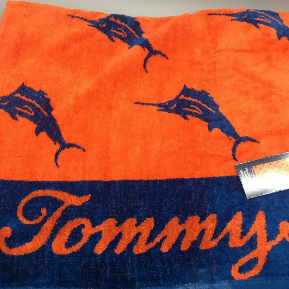 Tommy Bahama Marlin Logo Beach Towel Blue Orange Fish Ocean Pool 36x68